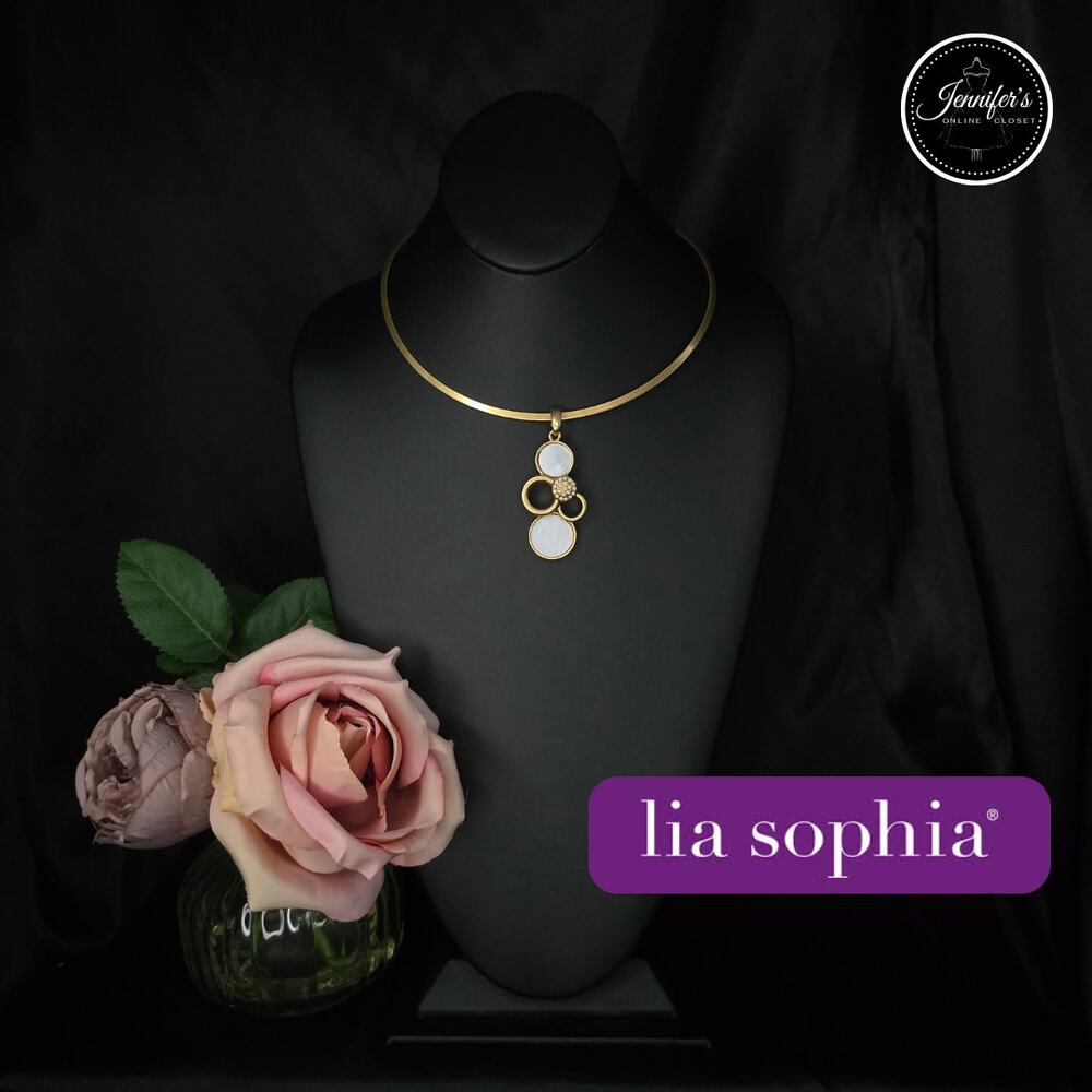 Lia Sophia Brushed Gold Effervescent Mother of Pearl & Oval Pendant Neck Cuff